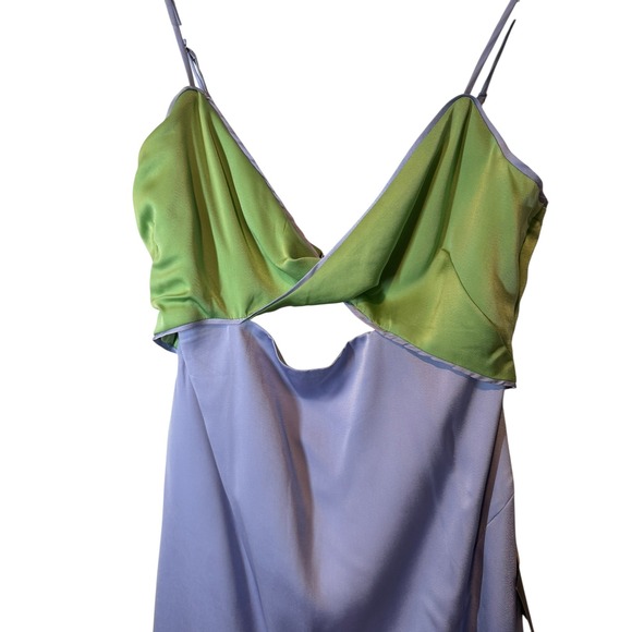 NWT Lulu's Perfect Pairing Light Blue Colorblock Satin Cutout Midi Dress Large - Picture 12 of 13